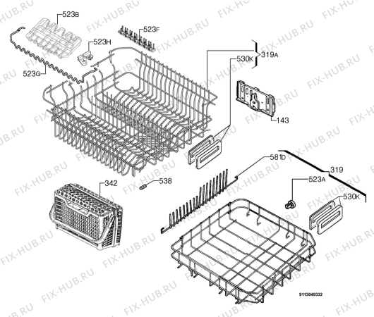Взрыв-схема посудомоечной машины Electrolux ESL66022 - Схема узла Basket 160